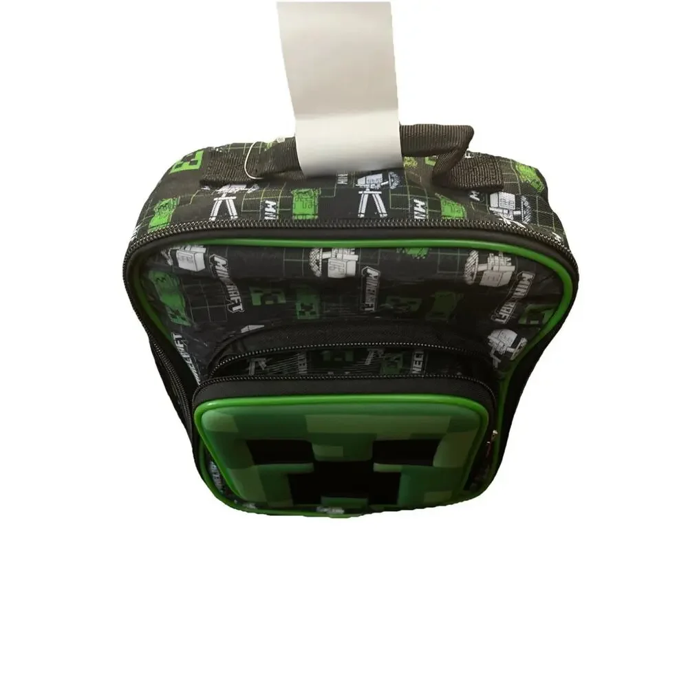 Minecraft Creeper Green/Black Insulated Lunch Box Bag With Handle. BPA Free.New